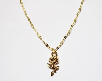 Gold Rose Choker - Gold Necklace - Gold Chain Choker - Gold Chain Necklace - Gold Choker - Rose Choker - Rose Necklace - Chain Choker