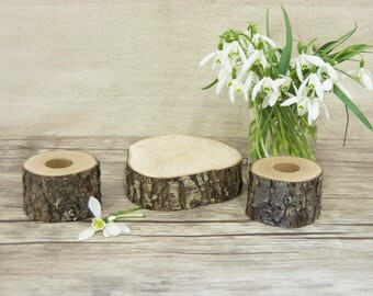 Unity Candle Holder Set, Rustic Wedding Decor, Taper and Cylinder Candle Holders Set of 3, Spring Wedding, Woodland Country Wedding Decor