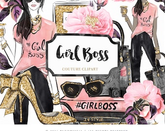 Girl Boss Clip Art | Fashion Illustration Glam Woman books hand bag make up Graphics | Planner Stickers, Planner Girl | Digital Cliparts