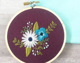 Embroidery Hoop Art. Floral Embroidery. Fiber Art. Flower Wall Art. Nursery Art.