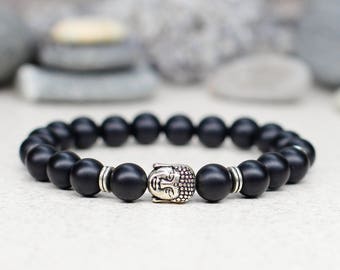 Black onyx bracelet Buddha bracelet Meditation bracelet Yoga jewelry Tibetan jewelry Spiritual jewelry Buddhist jewelry Prayer bracelet Mala