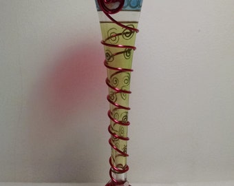 Wire Wrapped, Painted Champagne Flute Wire Wrapped - Re-purposed - Antique