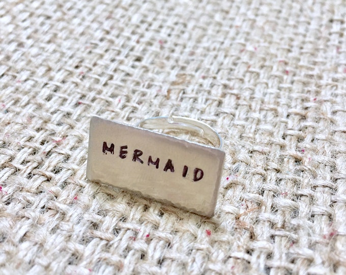 Mermaid Ring, Stamped Mermaid Ring, Stamped Ring, Hand Stamped Ring, Mermaid Jewelry, Boho Mermaid Ring, Surfer Girl Ring, Bohemian Ring