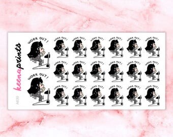 A630 | WORK OUT stickers - Wednesday gym stickers, emotion stickers, planner stickers, fitness stickers, girl stickers, running stickers