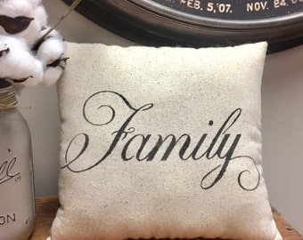 Pillow - Handmade Decorative Stenciled Accent Pillow - FAMILY Pillow