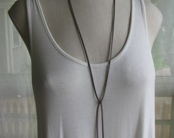 Wrap Choker Vegan Suede Leather Lariat Bohemian Necklace with Slide Antique Silver Curved Bar, Assorted Colors Available