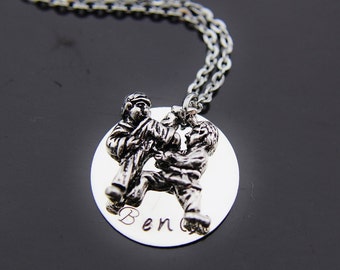 Silver Taekwondo Charm Necklace, Taekwando Pendant, Taekwondo Necklace, Personalized Necklace, Name Charm, Name Necklace
