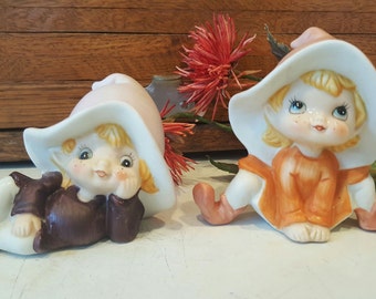 Vintage Set of Two Homco Pixie Elves Figurines Retro Homco 5212 and 5213 Elf Girls| Christmas Decor Collectible Shelf Sitter Retro MCM