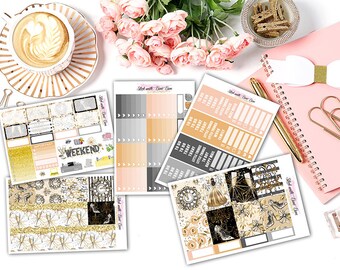 Midnight Princess New Year Eve weekly kits planner stickers || Erin Condren planner vertical layout