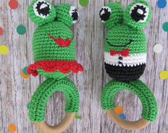 twins baby gifts twins boy girl twins gift cotton teething ring wooden teether baby twins toys shower gift eco toys organic baby rattle frog