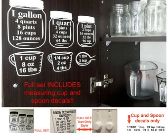 SALE! Baking Measurement equivalents Vinyl Wall Decal Sticker, Baking measuring cups & spoons decal, Kitchen cabinet measurement conversion