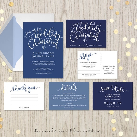 Navy Blue Wedding Invitations Kits 8