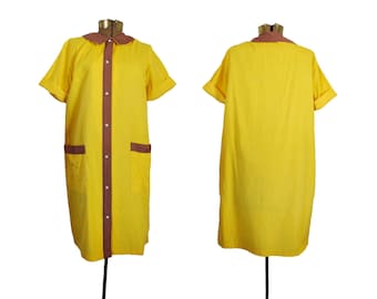 Vintage Muu Muu Yellow Dress Collar Dress Button Down Dress House Dress Cotton Dress Casual Dress Comfy Dress 60s Muu Muu 1960s Dress
