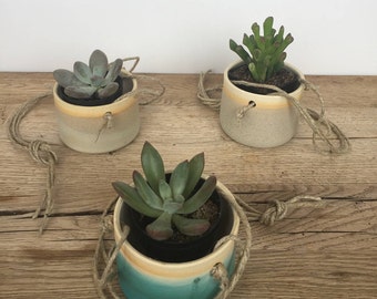 Handmade small ceramic hanging planters for succulent or cactus. Hanging planters. Plant pot. Indoor. Outdoor.