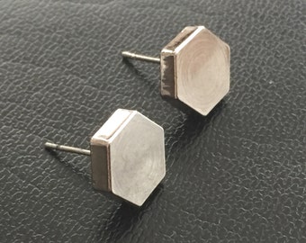 4 pcs Silver plated 10 mm hexagon Earring Clips ,thick 2.5 mm solid brass