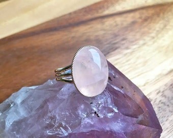 Rose Quartz Ring Rose Quartz Jewellery Adjustable Ring Cabochon Ring Statement Ring Plated Ring Womens Ring Womens Costume Jewellery SPR4
