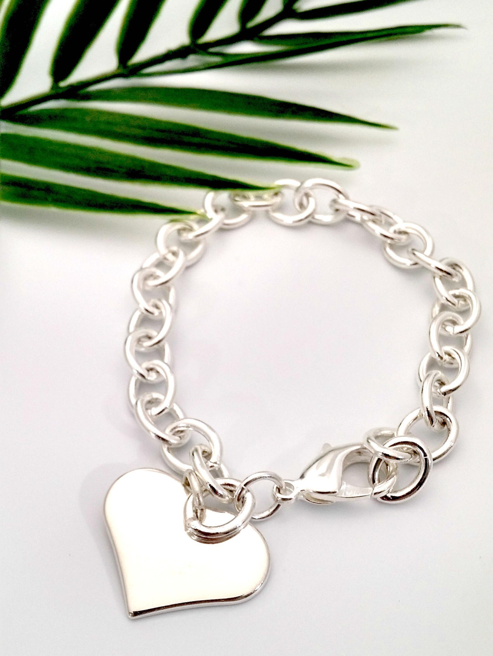 Sterling Silver Charm Bracelet, Heart Charm