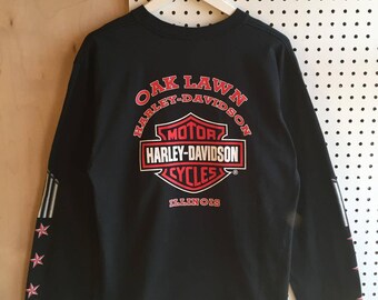 Vintage Harley Davidson Logo Stars Gas Pipe Long Sleeves Tee