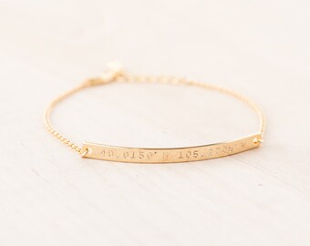 Coordinate Bracelet - Coordinates Bracelet - Custom Coordinate Bar Bracelet - Thin Gold Bar Bracelet - Latitude Longitude Jewelry