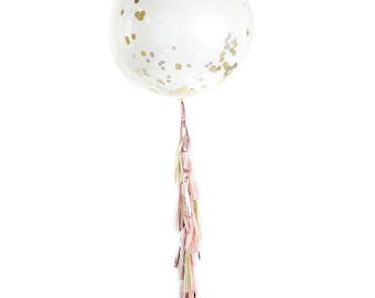 Clear Giant 36" Confetti Balloon with Tassel Garland / Gold Glitter Wedding Balloons / Bridal Shower / Baby Shower / Bachelorette / Birthday