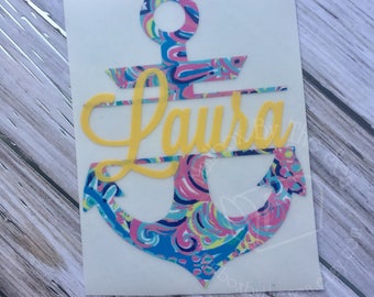 Lilly Pulitzer Inspired Anchor Name Decal | Yeti Decal | Lilly Car Decal | Lilly Name Decal | Car Decal | Anchor Decal | Lilly Sticker