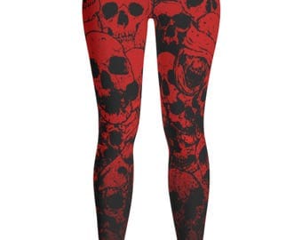 Skull Leggings - Red Skull Costume - Skull Costume - Halloween leggings - Day of the Dead - Patterned Leggings - Kids Leggings