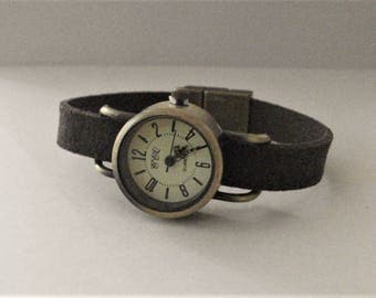 Women watch, minimalist watch, minimalist women watch, retro style watch, grayish brown suede strap watch,custom-made strap watch by JuSal08