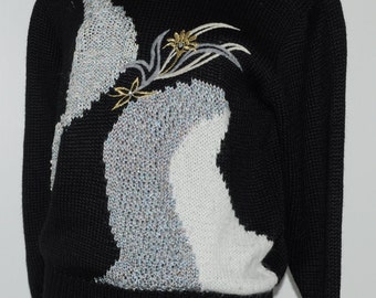 Vintage embroidered black and white sweater ANI Size 38-40 FR
