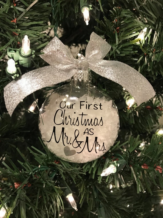 Download Our First Christmas as Mr. & Mrs. Glass Christmas Ornament