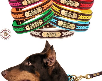 Dog Collars, Braided Dog Collar, Leather Dog Collar, Personalized Dog Collar, Custom Engraved Dog Collar with Name Plate