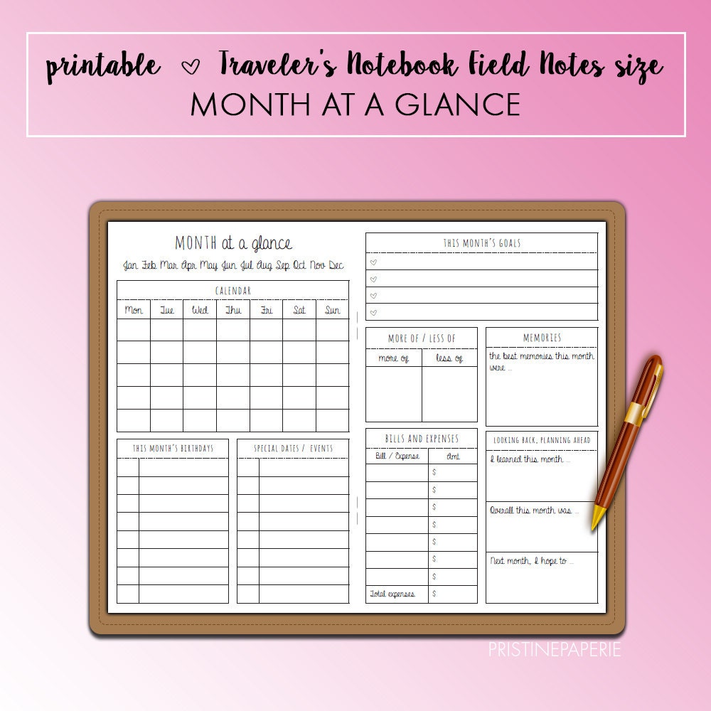 Traveler's Notebook Field Notes Pocket Month at a Glance