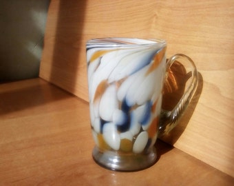 Tea Cups Glass, Old Glass Mug, Multicolored Glass, Colored Mug, Murano Style Glass, Art Glass, Colored Tea Mug, Cottage Chic Antique Glasses