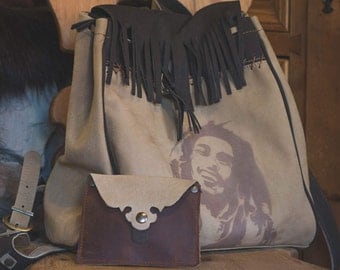 Leather Backpack , woman backpack, unisex backpack, bag leather backpack, bag leather backpack, made in Italy, Bob Marley design, handmade,
