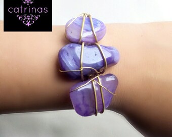 Purple quartz bracelet, Bangle natural stone, quartz, with Mexican heart and soul bracelet, bridesmaids gift, gift MOM