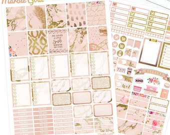 Marble Planner Stickers, Printable, weekly kit, Gold stickers, glam rose, use with Erin Condren, ECLP, glitter, pink, glitter, EC, blush,