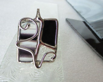 BLACK and white stained glass pendant