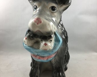 Vintage Relpo Scottie Dog With a Basket of Puppies Planter - SO CUTE!