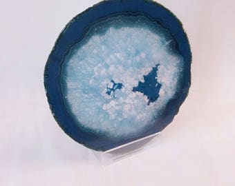 Blue Agate Slice, Agate Coaster, Brazilian Agate Slice, Strength and Dignity, High Priestess, Protection Stone, Anti Anxiety