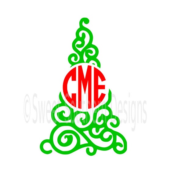 Download Christmas tree swirl monogram SVG instant download design for