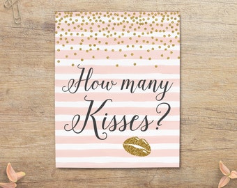 Guess How Many Kisses Sign, Printable Game, Bridal Shower, Wedding Shower Signs, Baby Shower, Blush Pink Gold, Activity, PG Instant Download