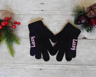 Black personalized adult gloves,personalized gloves,winter gloves,gloves for adults,custom gloves,womens winter gloves,mens winter gloves