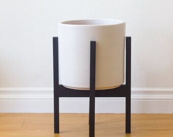 Medium Mid Century Modern Planter, Plant Stand - Ebonized White Oak