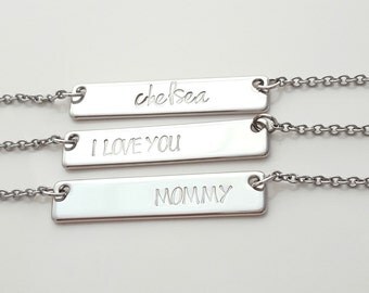 Silver Personalized Necklace, Gift for Girlfriend, Stamped Necklace, Bar Necklace, Customized Necklace, Minimalist Necklace, Gift for Her