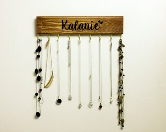 Wall Necklace Holder, Necklace Hanger, Wood Necklace Hanger, Jewelry Rack, Custom Wood Sign, Custom Name Sign, Jewelry Organizer, Modern