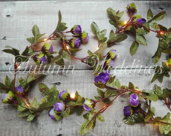 Purple Rose Fairy Lights / String Lights - Purple Flower Garland Battery Operated Wedding Decorations Weddings Wedding Decor Indoor Bedroom