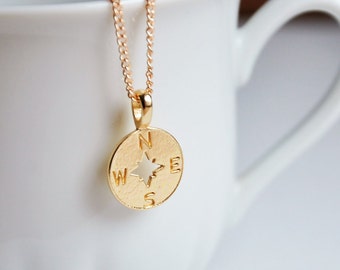 Compass necklace, Gold compass, Travel gift, Compass pendant, Wanderlust necklace, Enjoy the journey, Geography gift, Inspirational necklace