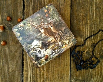 Deer wood box, Woodland decor, Woodland box, Jewelry box, Animal jewelry box, Deer lover gift, Storage box, Couple of Deer box, Rustic box