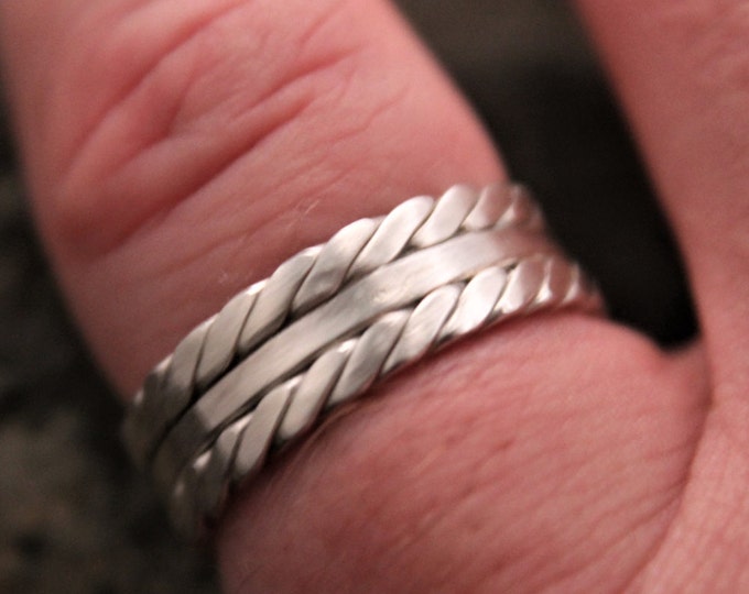 Sterling Silver Ring Band, Soldered Stacking Rings, Wedding Band, Promise Ring, Mens or Ladies Jewelry, Handmade, Forged, Twisted, Hammered