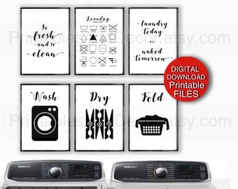 Printable Laundry Room Decor, Wash, Dry, Fold, Laundry Symbols, Digital Download, 5x7 8x10 11x14 A4