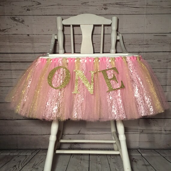 Pink and Gold High Chair Tutu- High Chair Skirt- Highchair tutu- Highchair skirt-Pink and Gold 1st Birthday- Pink and Gold High Chair Tutu Il_570xn